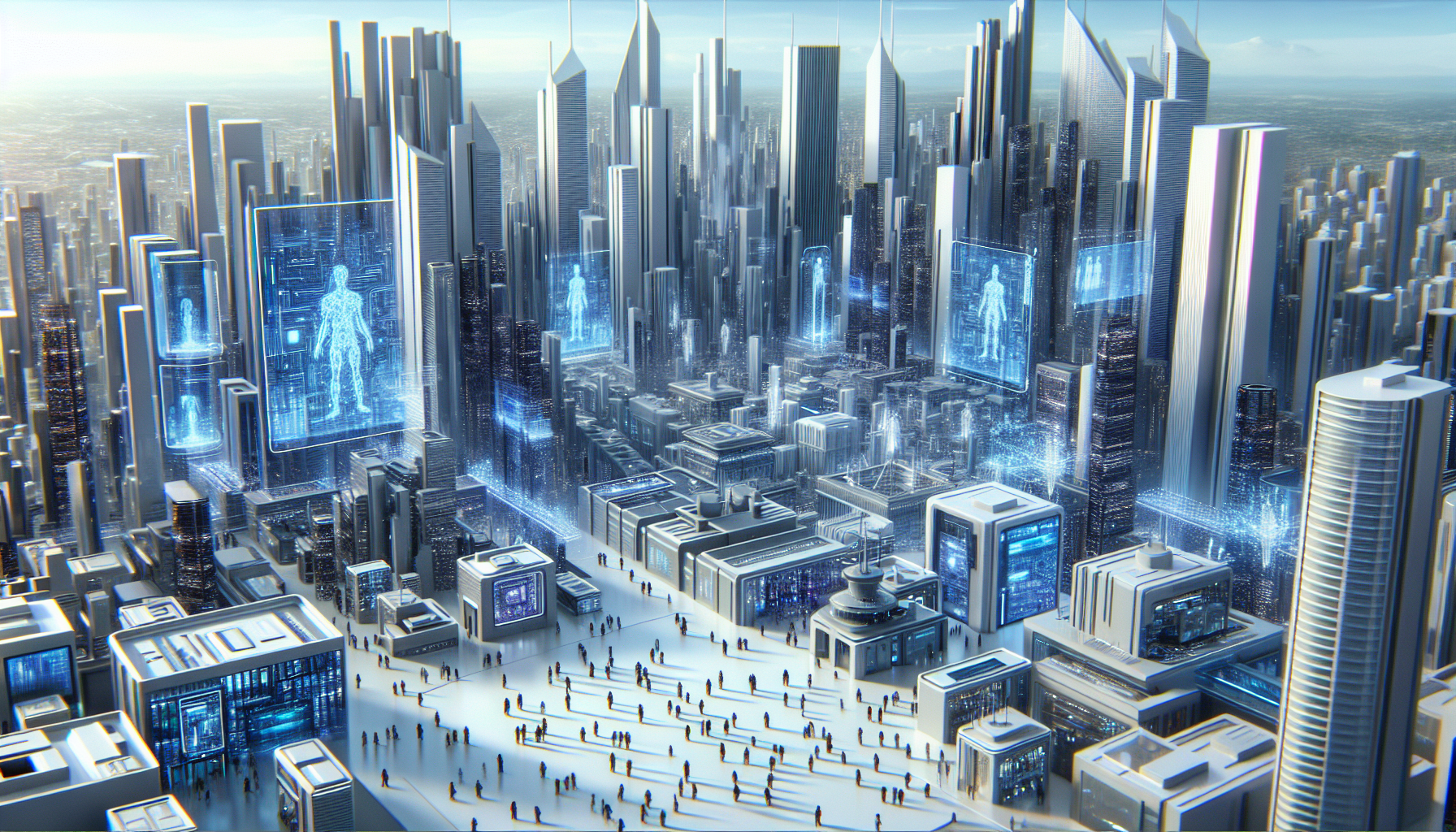 Illustration d'une ville futuriste intégrant des technologies d'IA